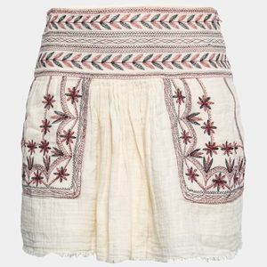 ISABEL MARANT ETOILE VERA MINI SKIRT ECRU EMBROIDERED COTTON GAUZE SIZE 42